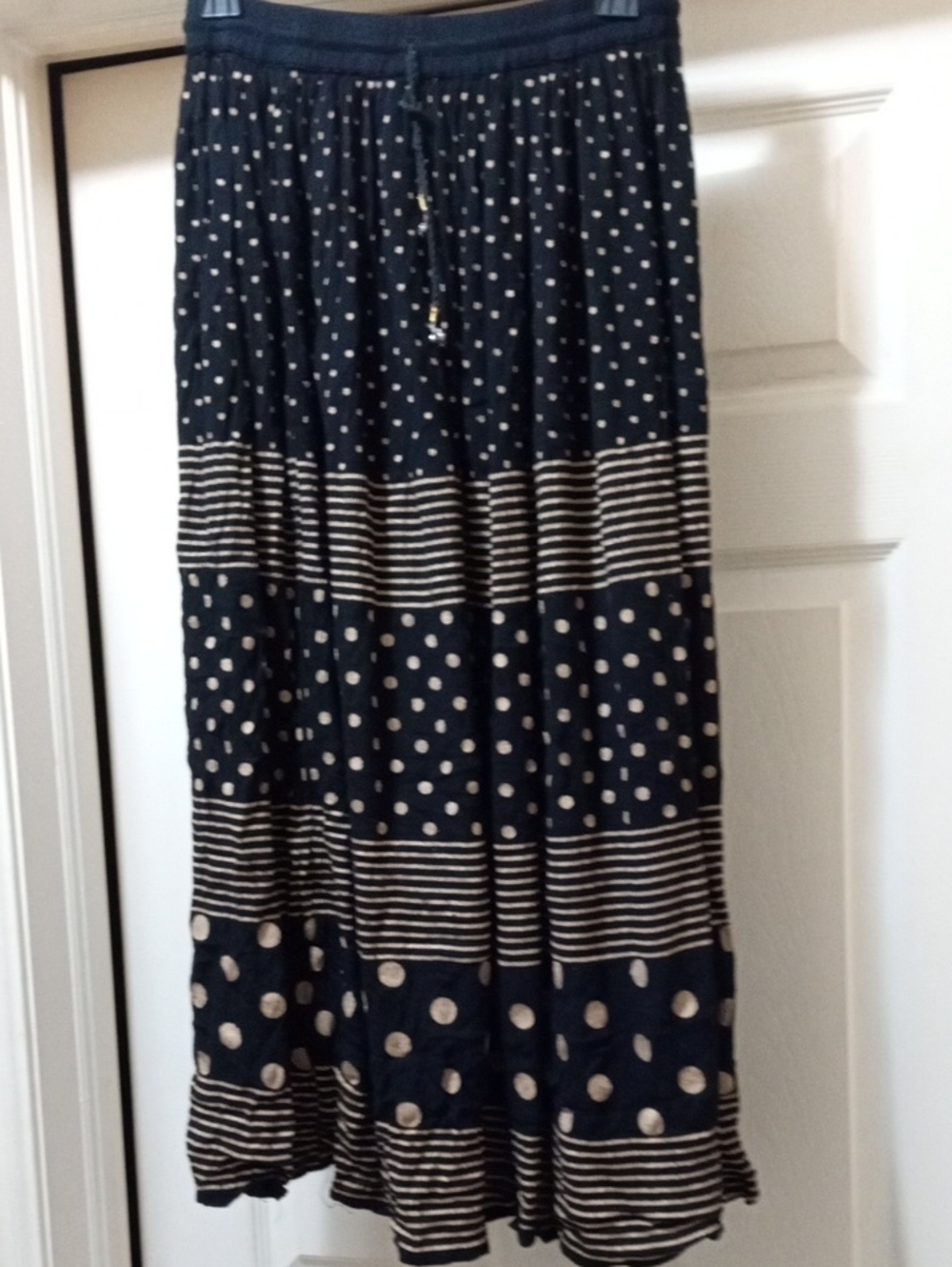 Women’s BLACK and Cream Polka Dot Maxi Skirt